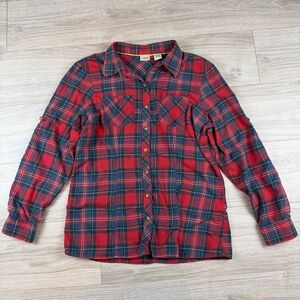 L.L.Bean Women's Cotton Scotch Plaid Flannel Shirt Tartan Vintage JQF4 Size M